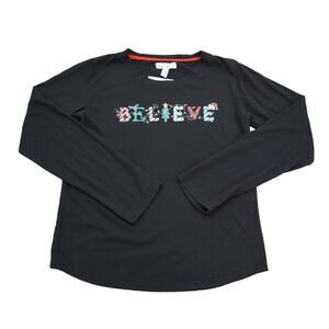 Love Affair Shirt Womens S Black Round Neck Long Sleeve Believe Print Tee